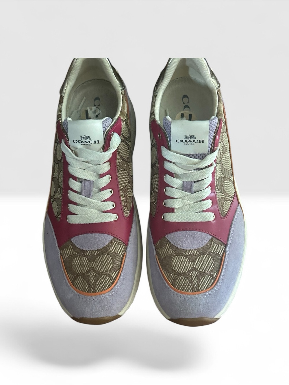 Coach Women’s Logo Low-Top Sneaker in Magenta, Lavender & Tan - Picture 3 of 4
